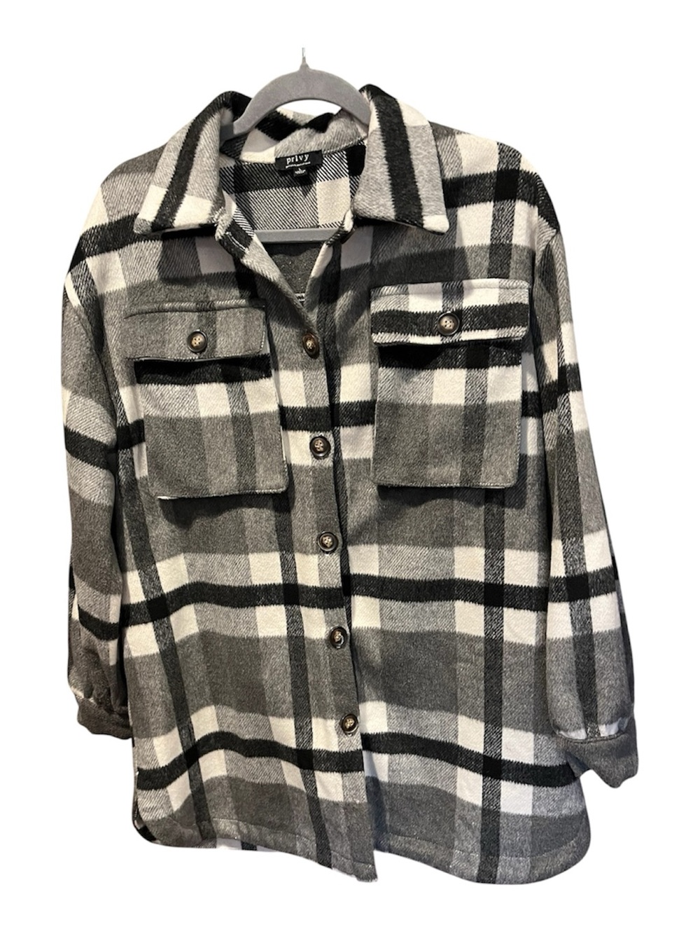 privy Gray & White Plaid Button-Up Utility Jacket